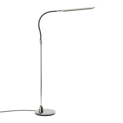Wand Floor Light, polished nickel with chocolate brown leather | Free-standing lights | Original BTC