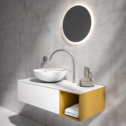 Quattro.Zero | Mueble con 1 Cajón y Compartimento Abierto, Lavabo de Sobreponer en Cristalplant® Bio Active, Longitud 80-100cm | Vanity units | Falper