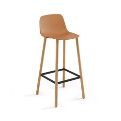 Maarten Plastic stool - four wooden legs base bar height | Bar stools | viccarbe