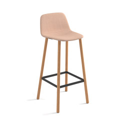 Maarten stool - four wooden legs base bar height & smooth upholstery | Barhocker | viccarbe