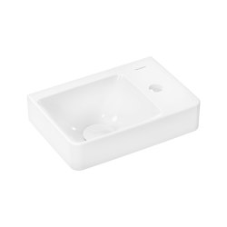 Xelu Q Lave-mains 360/250 avec plage de pose à droite, sans trop plein, percé pour robinet, SmartClean | Wash basins | Hansgrohe