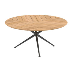 Exes table 160cm round coated aluminium & teak top | Dining tables | Royal Botania