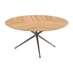 Exes table 160cm round coated aluminium & teak top | Dining tables | Royal Botania