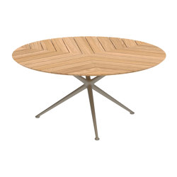 Exes table 160cm round coated aluminium & teak top | Dining tables | Royal Botania