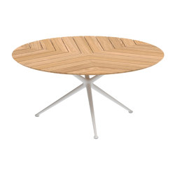 Exes table 160cm round coated aluminium & teak top | Dining tables | Royal Botania