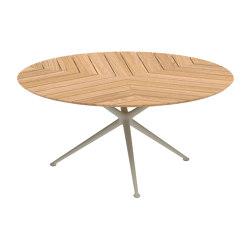 Exes table 160cm round coated aluminium & plateau en teck