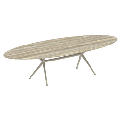 Exes table 320x140cm oval coated aluminium & plateau en céramique ou teck | Tables de repas | Royal Botania