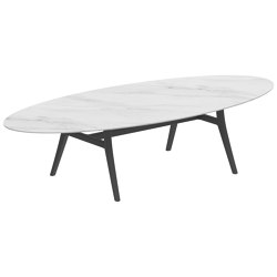 Zidiz table 320x140cm ellipse aluminium ou teck & plateau en céramique | Tables de repas | Royal Botania