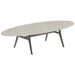 Zidiz table 320x140cm ellipse aluminium ou teck & plateau en céramique | Tables de repas | Royal Botania