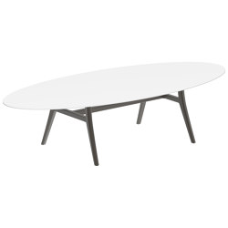 Zidiz table 320x140cm ellipse aluminium ou teck & plateau en céramique | Tables de repas | Royal Botania