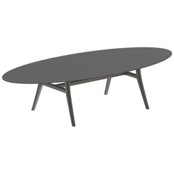 Zidiz table 320x140cm ellipse aluminium ou teck & plateau en céramique | Tables de repas | Royal Botania