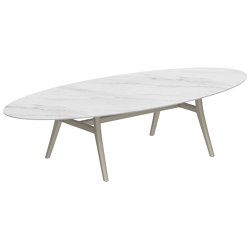 Zidiz table 320x140cm ellipse aluminium ou teck & plateau en céramique | Tables de repas | Royal Botania