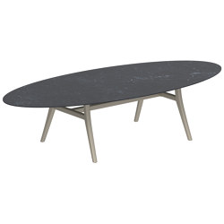 Zidiz table 320x140cm ellipse aluminium ou teck & plateau en céramique | Tables de repas | Royal Botania