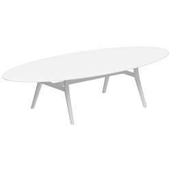 Zidiz table 320x140cm ellipse aluminium ou teck & plateau en céramique | Tables de repas | Royal Botania