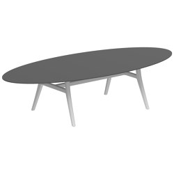 Zidiz table 320x140cm ellipse aluminium ou teck & plateau en céramique | Tables de repas | Royal Botania