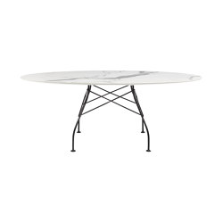 Glossy Marble Oval Bianco Structure: Matt Black Painteed Steel | Dining tables | Kartell