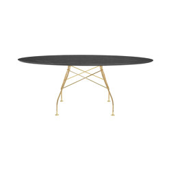 GLOSSY marble oval BLACK STRUCTURE: GOLD CHROME STEEL | Esstische | Kartell