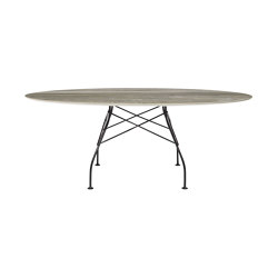 Glossy Marble Oval Gris Tropical Structure: Acier Peint Noir Mat | Tables de repas | Kartell