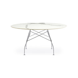 Glossy XXL White Marble Structure: Verchromter Stahl | Esstische | Kartell