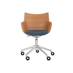 Q/Wood Rotelle Soft Legno Chiaro/Cromo/Azzurro | Poltrone | Kartell