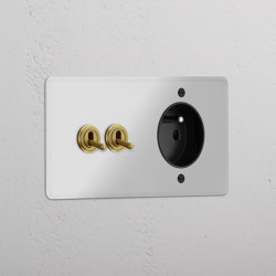 Double 2x Toggle & French Module Round | Combinación interruptor / enchufe (Schuko) | Corston Architectural Detail