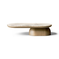 QUARTAM | Oval low solid wood coffee table with marble top | Tables basses | Mozea