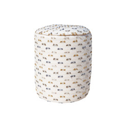 XL poufs and cushions | Outdoor round stool with removable white multi-color hair cover | Stools | MX HOME