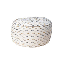 XL Beanbag | Round stool with removable cover, footrest, white fabric, multi-colored hair | Pufs | MX HOME