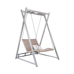 Heaven Swing | set – silver frame / 2-seater Oyster lounger / 2 ecru cushions | Balancelles | MBM