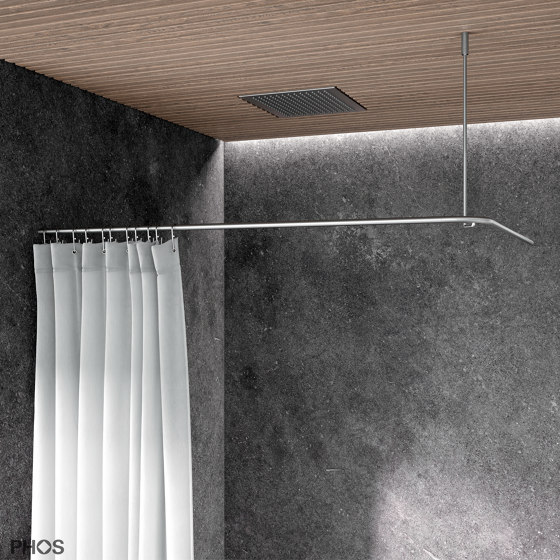 Shower curtain rail L-shaped, 100x100 cm screwed | Shower curtain rails | PHOS Design