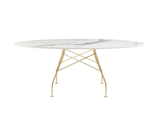 GLOSSY marble oval BIANCO STRUCTURE: GOLD CHROME STEEL | Dining tables | Kartell