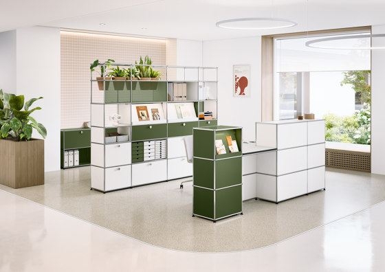 USM Haller Reception Station | Olive Green & Pure White | Counters | USM