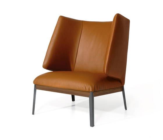 Hug Armchair - High Backrest Leather Version with walnut Canaletto details | Armchairs | ARFLEX
