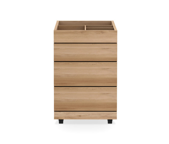 Qualitime | Oak dressing unit on wheels - 3 drawers - varnished | Portable storage units | Ethnicraft