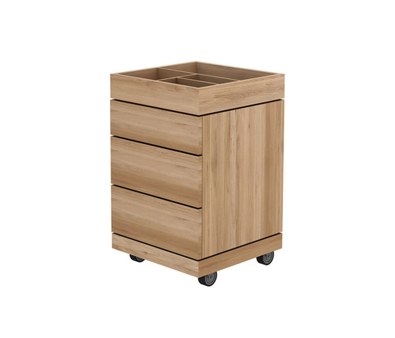 Qualitime | Oak dressing unit on wheels - 3 drawers - varnished | Portable storage units | Ethnicraft