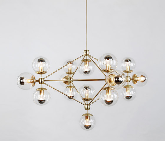 Modo Chandelier - 4 Sided, 15 Globes (Brass/Clear) | Suspensions | Roll & Hill