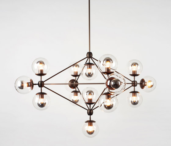 Modo Chandelier - 4 Sided, 15 Globes (Bronze/Clear) | Suspensions | Roll & Hill