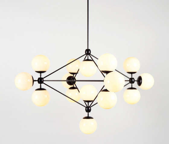 Modo Chandelier - 4 Sided, 15 Globes (Black/Cream) | Suspensions | Roll & Hill