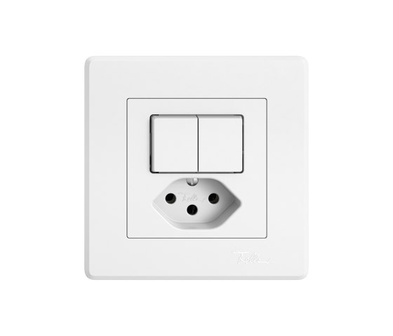 Switches, push buttons and sockets | Small combination with double pressure switch and socket outlet | Combinación interruptor / enchufe (Suiza) | Feller