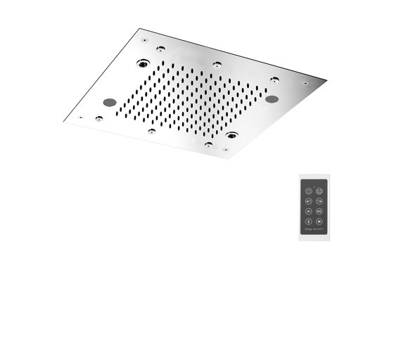 Harmonia F2902 | Ceiling mounted stainless steel showerhead with rain flow, 6 mist sprays, cromotherapy and audio | Shower controls | Fima Carlo Frattini