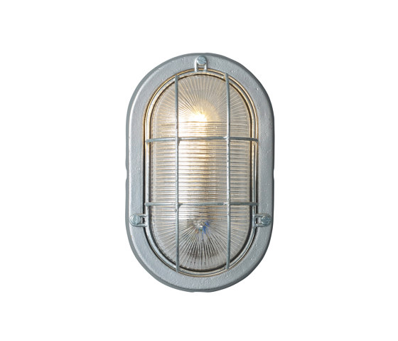 Ovale Aluminium Bulkhead Wandleuchte, mit Schutzgitter, für GLS, Silber | Wandleuchten | Original BTC