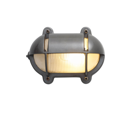 7436 Oval Brass Bulkhead With Eyelid Shield, Small, Weathered Brass | Appliques murales | Original BTC