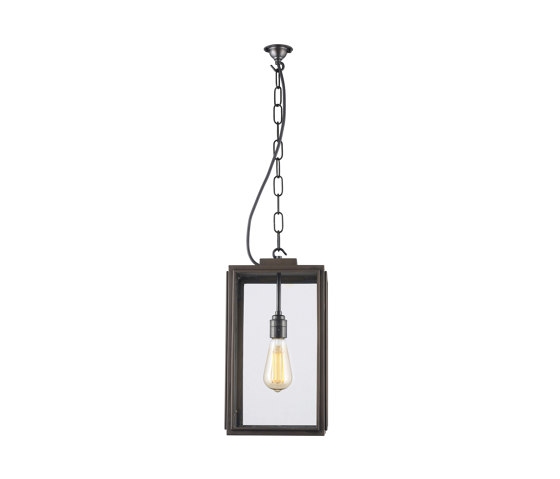 7638 Small Square Pendant, Closed Top, Weathered Brass, Clear Glass | Suspended lights | Original BTC