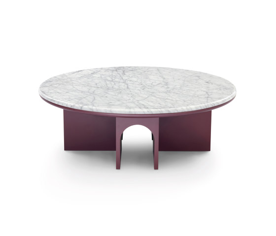 Arcolor Small Table 100 - Version with bordeaux arflex lacquered Base and Carrara Marble Top | Coffee tables | ARFLEX