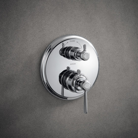 AXOR Montreux Set de finition pour mitigeur thermostatique encastré avec robinet d’arrêt et inverseur intégrés, poignée manette | Robinetterie de douche | AXOR