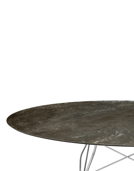 Glossy Marble Oval Bronce Envejecido Acero Cromado | Mesas comedor | Kartell