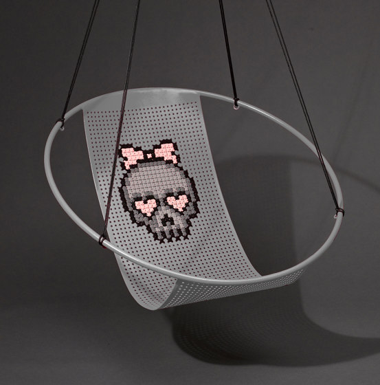 Embroidery Hanging Chair Swing Seat Grey with SCULL | Balancelles | Studio Stirling