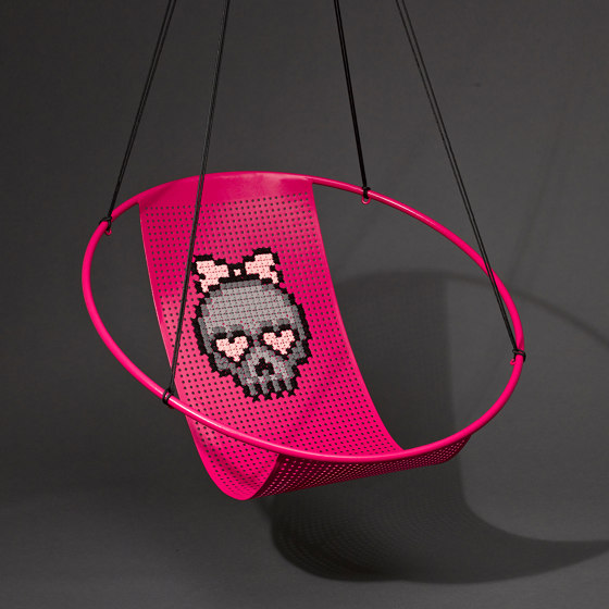 Embroidery Hanging Chair Swing Seat Pink with SCULL | Balancelles | Studio Stirling