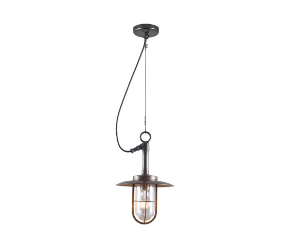 7523 Ship's Well Glass Pendant With Visor, Clear Glass, Weathered Brass | Suspensions | Original BTC