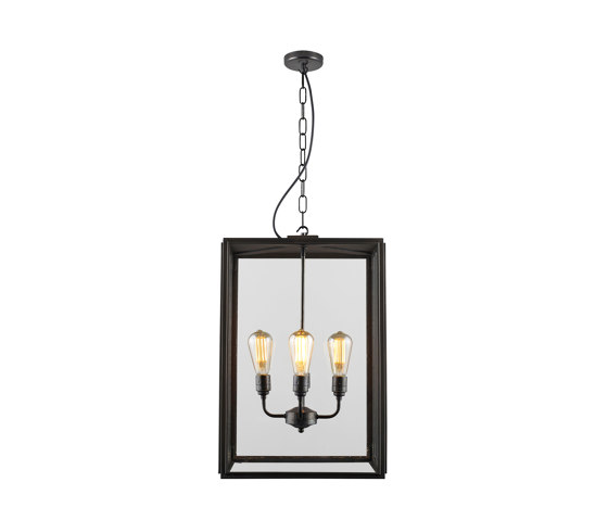 7638 Square Pendant, XL & 4 L/H, Closed Top, Weather Brass, Clear | Suspended lights | Original BTC